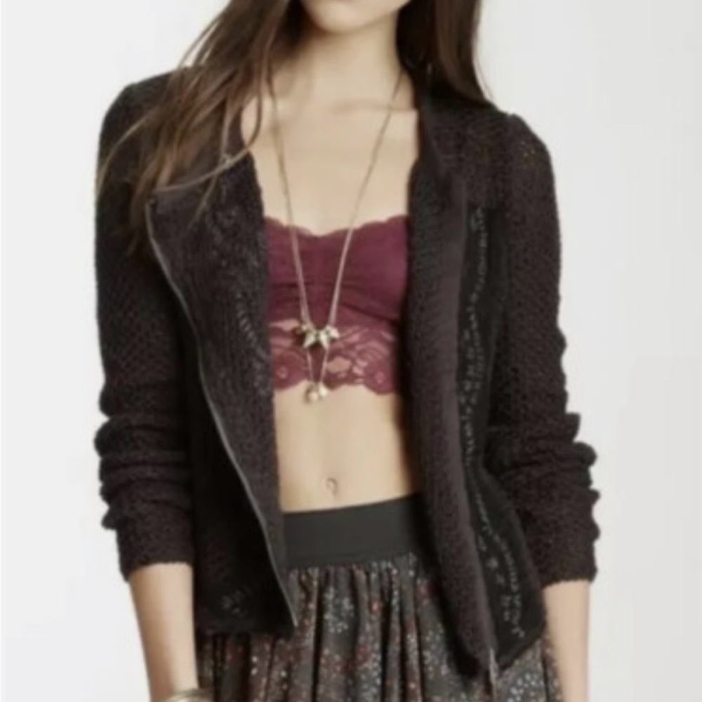 Free People Femme Fatale Moto Asymmetrical Knit Jacket Size XS